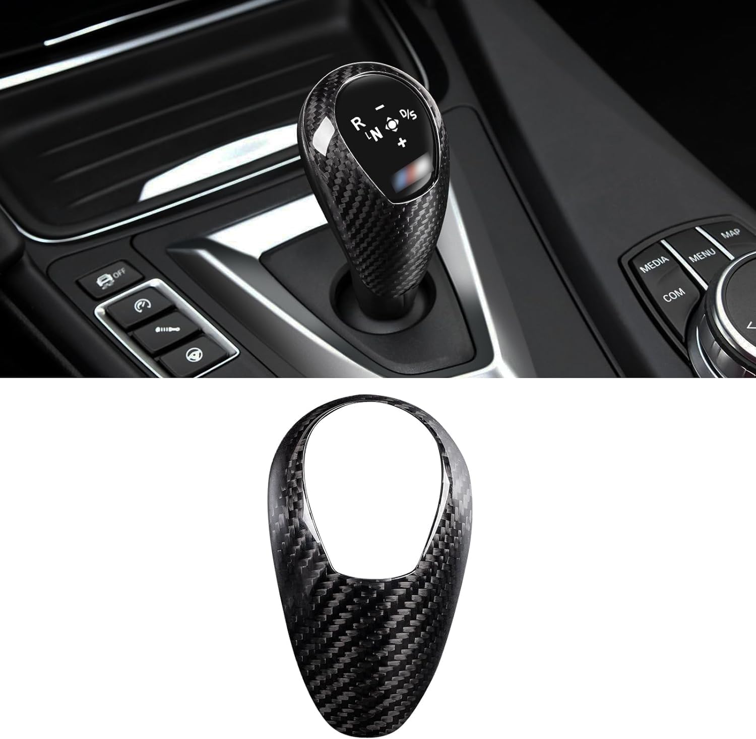 T-carbon Gear Shift Konb Cover Compatible with BMW, Real Carbon Fiber Gear Shift Konb Trim Protector Suitable for BMW M2 M3 M4 M5 M6 X5M X6M Interior Accessories(2011-2020) - Glossy Black