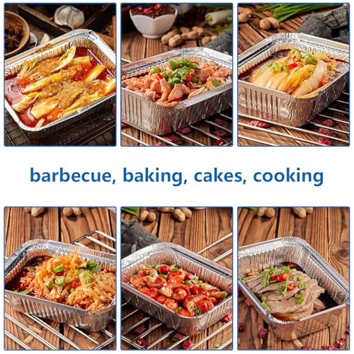 LOPYXBR 100 Stück Aluschalen mit Deckel 800ml, Aluschalen Grill Klein, 21x14x5 cm Alu Grillschalen, Grillschalen Aluminium Einweg für Backen, Braten, Kochen, Grillen, Aufbewahren von Lebensmitteln