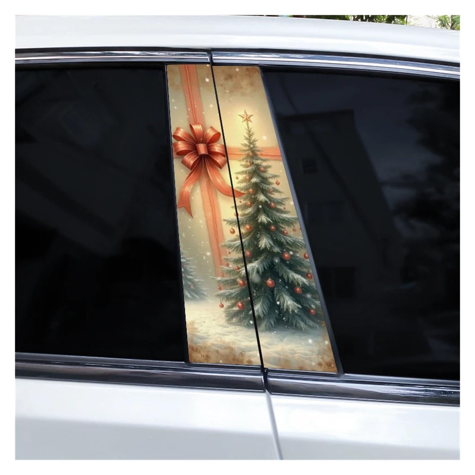 Car Side Decals 2pcs Christmas Bow Cedar Blue Butterfly Gift Tree Car Doorpost Vinyl Decal Sunscreen Self-Adhesive B-Pillar Stickers(Style M)