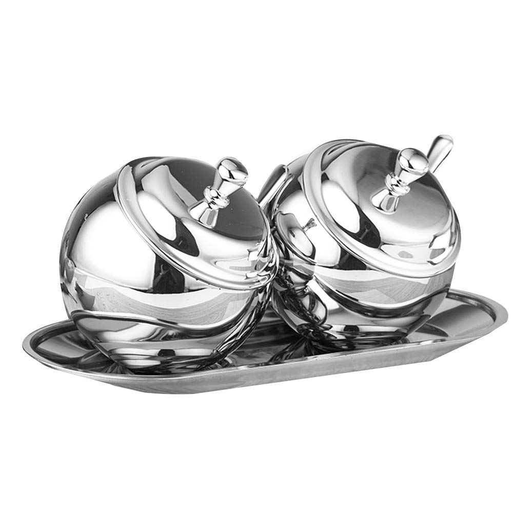 XINGYU Ensemble de sucrier de Cuisine avec Couvercle cuillère et Plateau pour thé et café Récipient de Stockage en Acier Inoxydable Pot à Condiments Pot à Bonbons Vintage