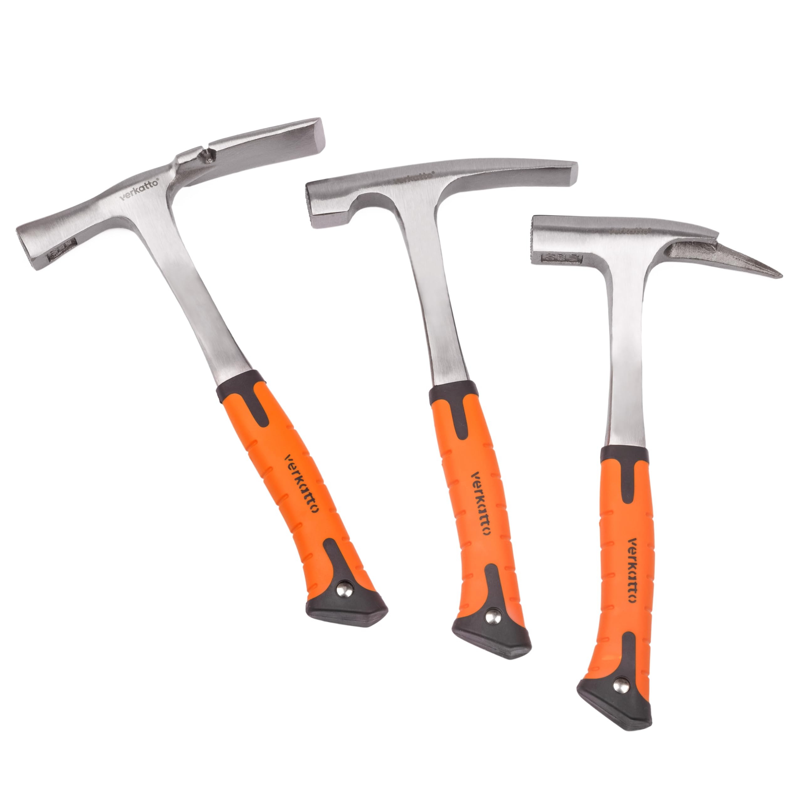 MIVOS Set di 3 martelli – Martello da mattone – Martello da muratore – Martello da mattoni – Peso testa 600 g – Acciaio forgiato – Martello in acciaio con manico anti-vibrazione – Martello da