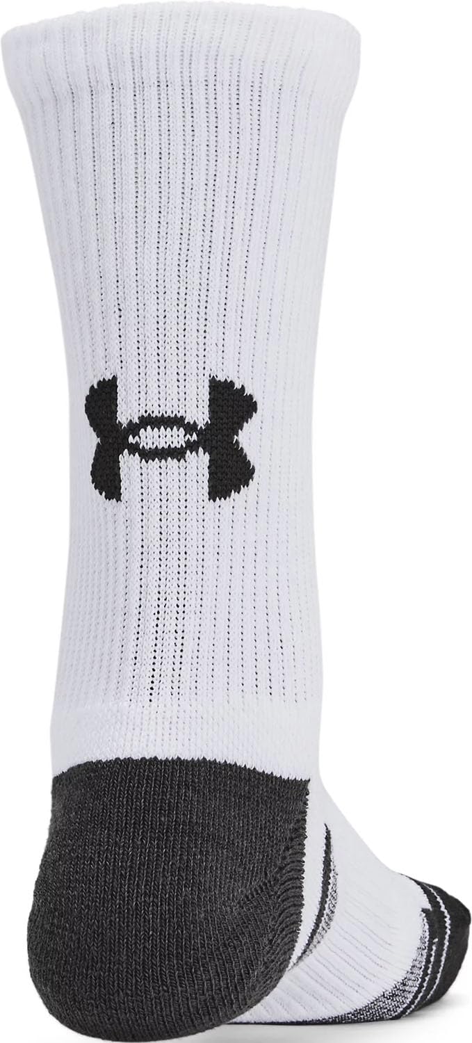 Under Armour Unisex Youth Performance Tech Crew Socks 6 Pack, (101) White/White/Jet Gray, Medium