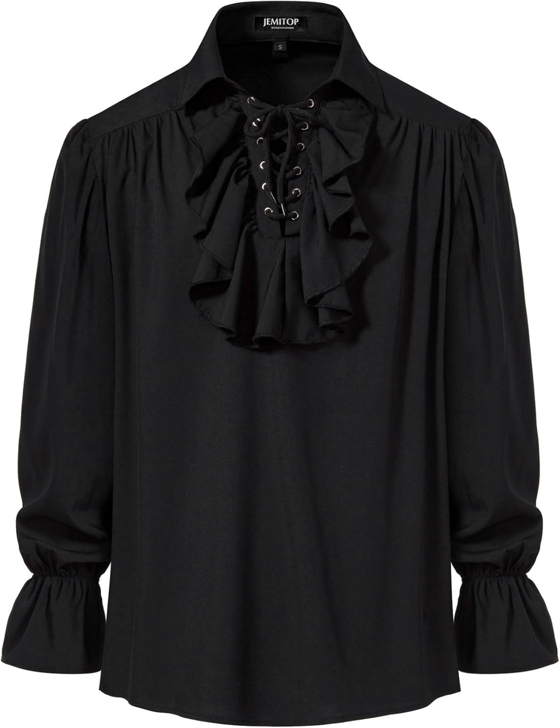 JEMITOP Mens Pirate Vampire Ruffle Shirt Elastic Cuff Poet Victorian Steampunk Renaissance Medieval Cosplay Costume