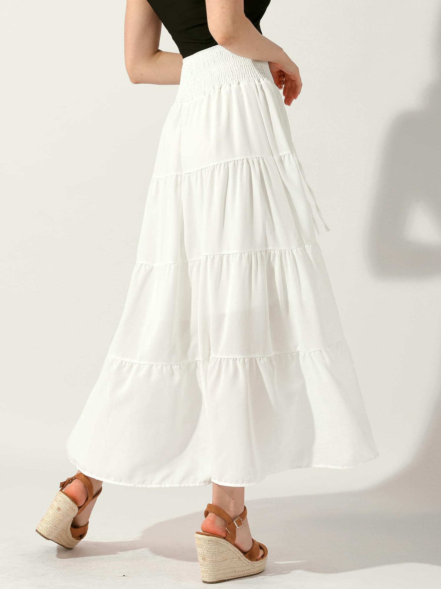 Allegra K Donna Gonna Maxi A-Line a Vita Elastica a Strati Boho Estate