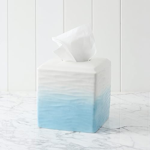 Miniatura 6 de Accesorios de baño - Soporte para pañuelos de cerámica, caja cuadrada decorativa para pañuelos (degradado azul y blanco)
