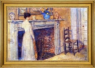 Art Oyster Frederick Childe Hassam A Fireplace - 16" x 24" Premium Canvas Print with Gold Frame