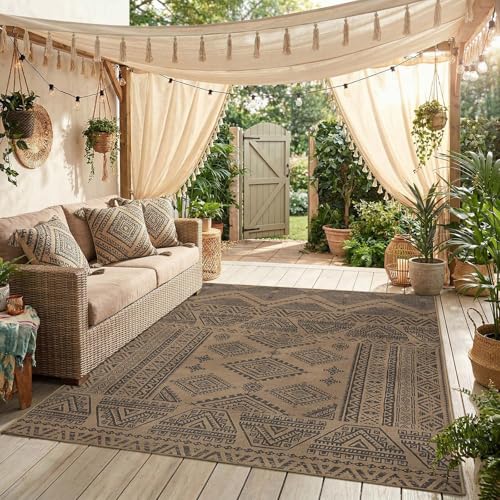 jinchan 5x7 Faux Jute Area Rug Washable Boho Living Room Rug, Charcoal