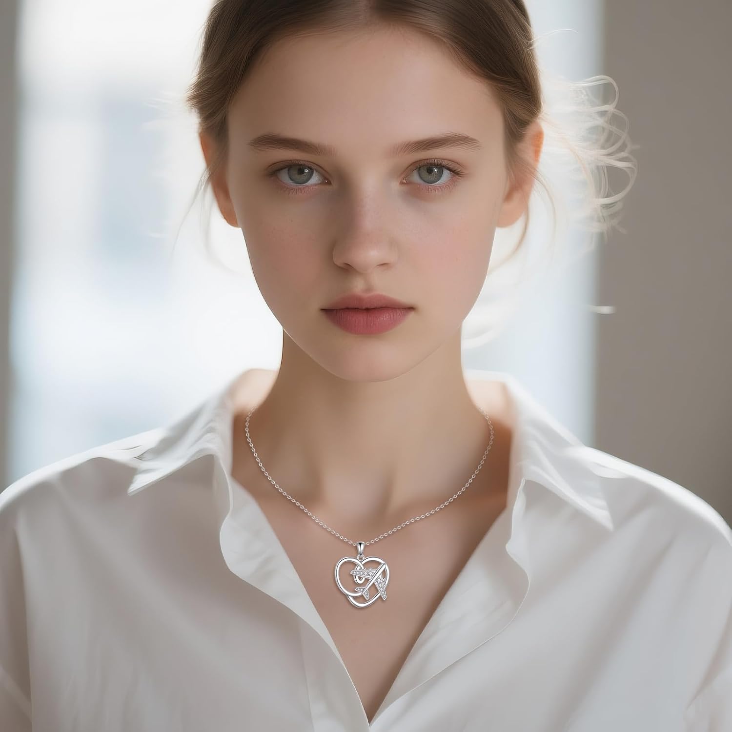 Airplane Necklace 925 Sterling Silver Airplane Pendant Necklace Heart Jewelry Gifts for Women - Image 2