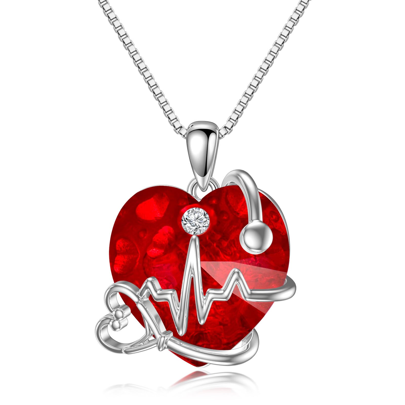 TOUPOP Collana da infermiera da donna con stetoscopio a forma di cuore, ideale come regalo per studentessa, infermiera, laurea, compleanno, regalo di Natale, Argento sterling