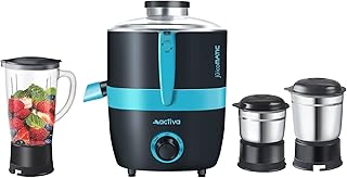 ACTIVA Juicomatic Powerful 600 Watts Juicer Mixer Grinder, 3 Jars Blending, Grinding & Chutney, Leak Proof & Air Tight, Stainless Steel Blade, Shock Proof Body, Safety Locks, 2 Years Warranty - Black