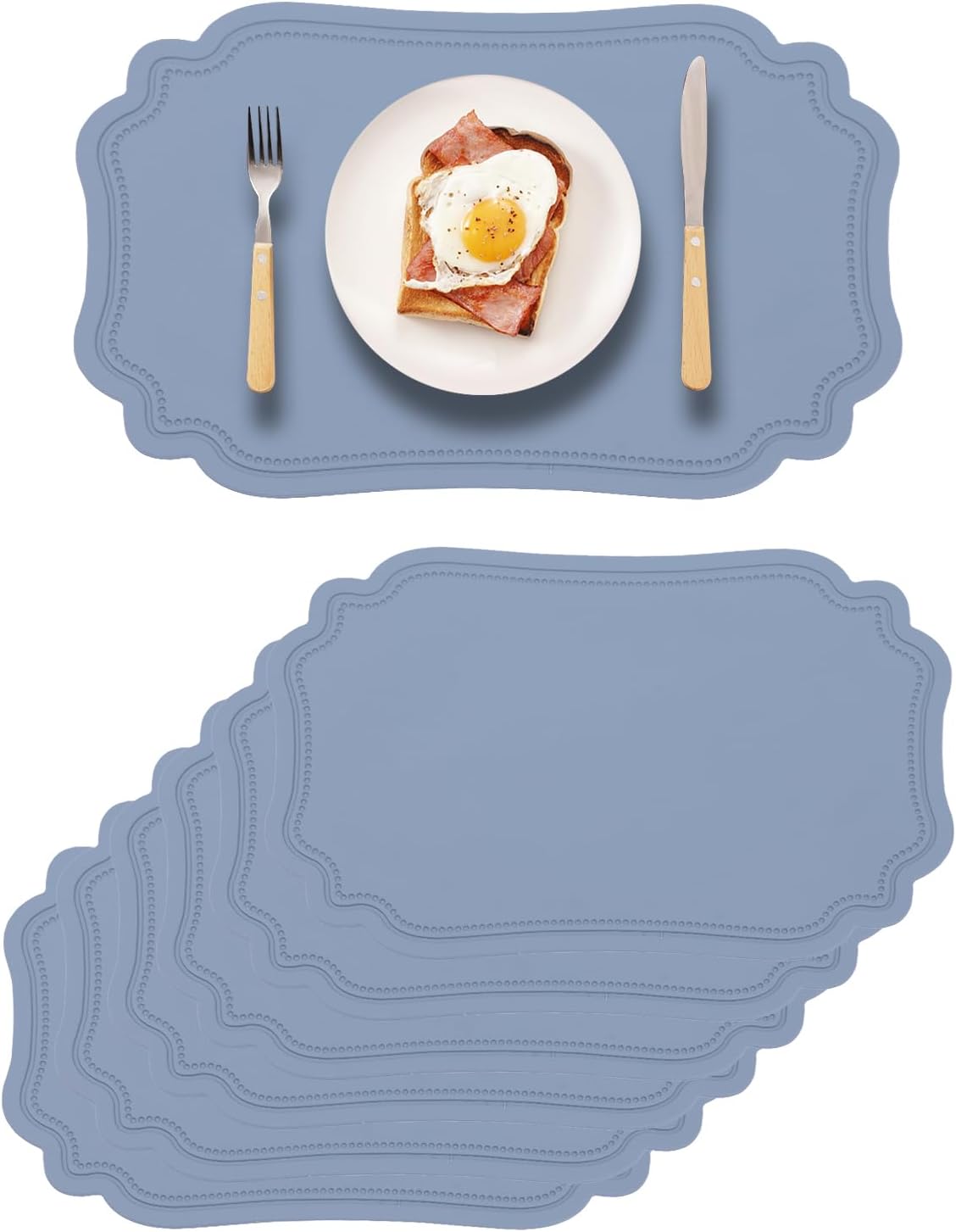 XINYUN Leather Placemats Set of 6 for Dining Table Blue Faux Leather Placemat Wipeable Heat Resistant Non Slip Waterproof Place Mats Anti Oil Eco-Friendly Decorate Table Mats Patio Placemats, Large