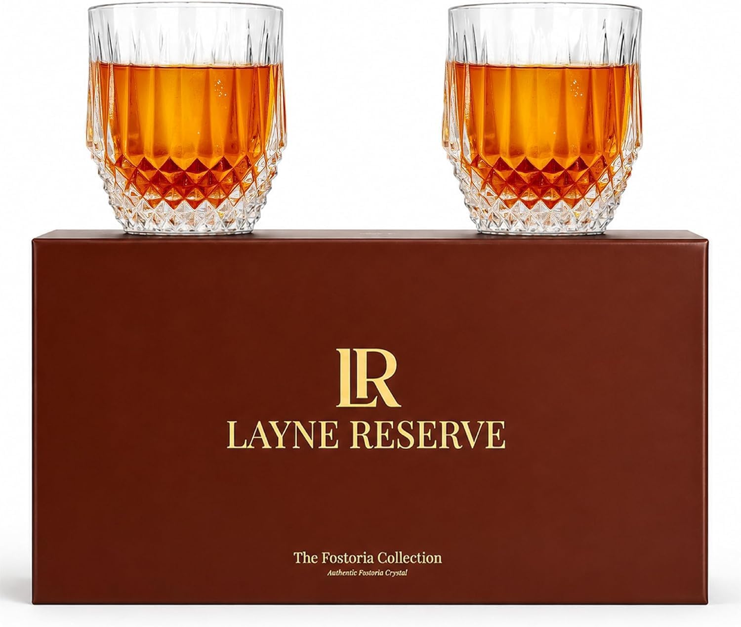 Crystal Whiskey Glasses Set of 2 - Authentic Vintage Fostoria Old Fashioned Rocks Glasses, Heavy Bourbon & Scotch Crystal, Made in the USA - Whiskey Gift Set 10 oz - The Stratton