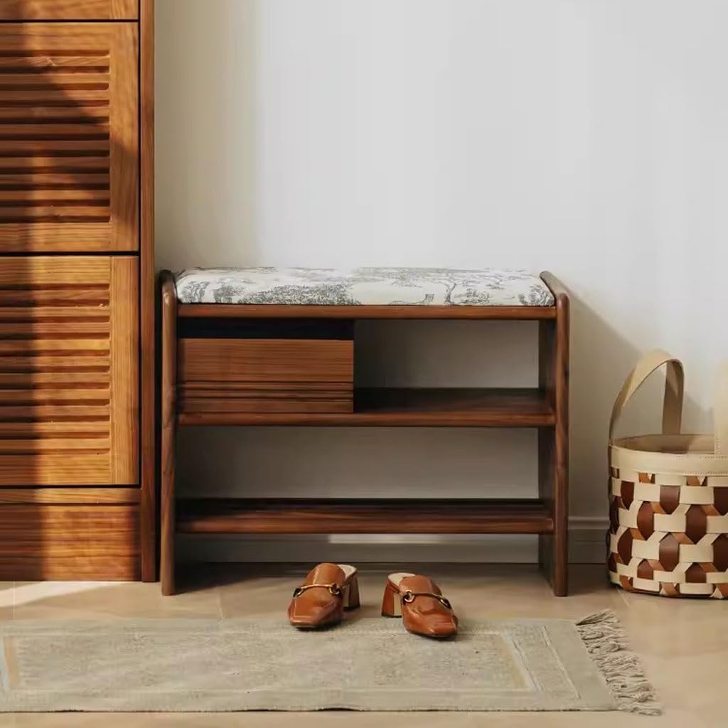 Foot Stools Ottoman Shoe Bench Shoe Changing Stool for Home Entrance Black Walnut Solid Wood Entrance Shoe Rack Can Sit and Wear Shoes Stool Shoe Changing Stool(Color:A)