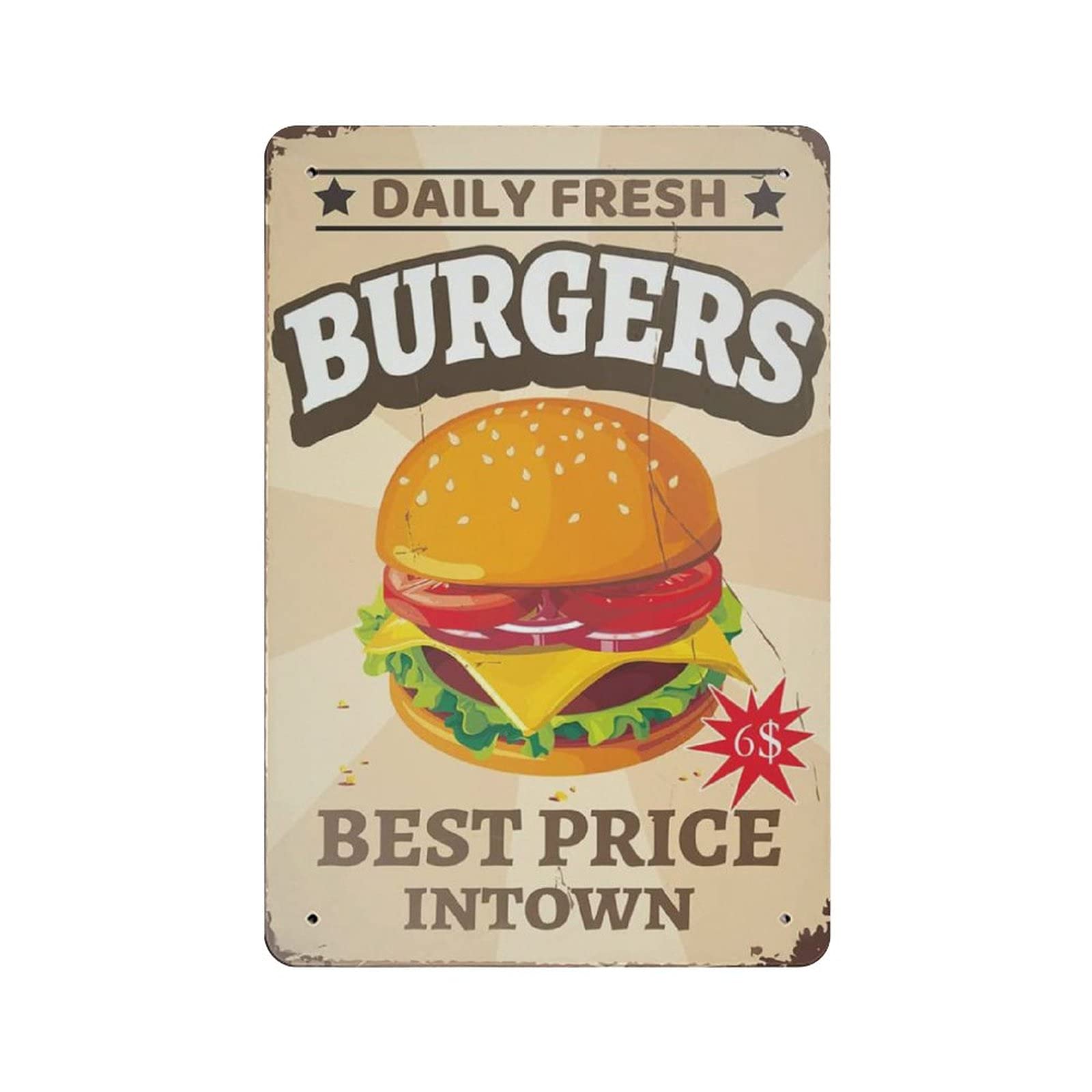 Metal Tin Sign Daily Fresh Burgers Vintage Tin Poster Metal Sign Wall Decoration Country Kitchen Home Garage Decor 12"x8"