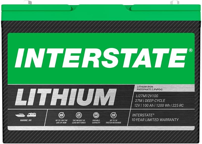 Batería marina de ciclo profundo Interstate Baterías 12V 100Ah LiFePO4, grupo 27M