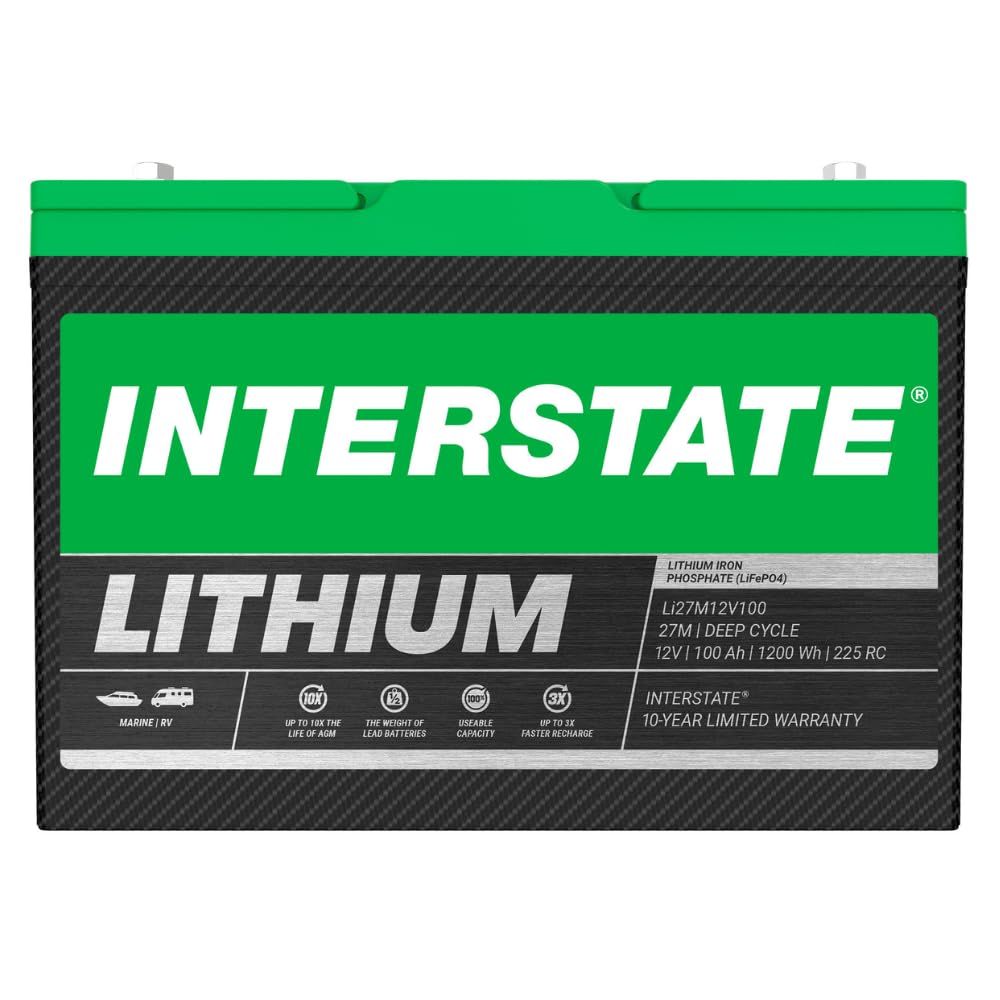 Interstate Batteries 12V 100Ah LiFePO4 Marine Deep Cycle Battery, Group 27M