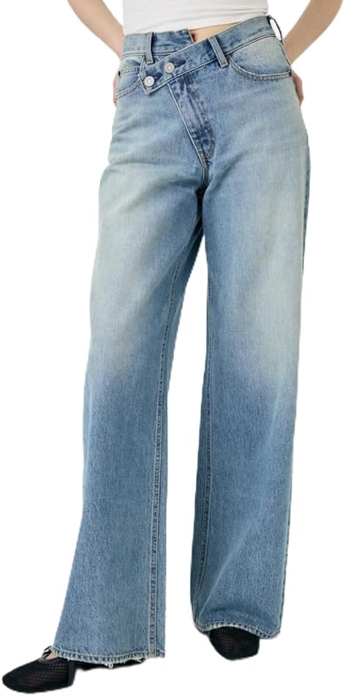 Amazon | [マウジー] デニムパンツ CROSS WAIST WIDE STRAIGHT