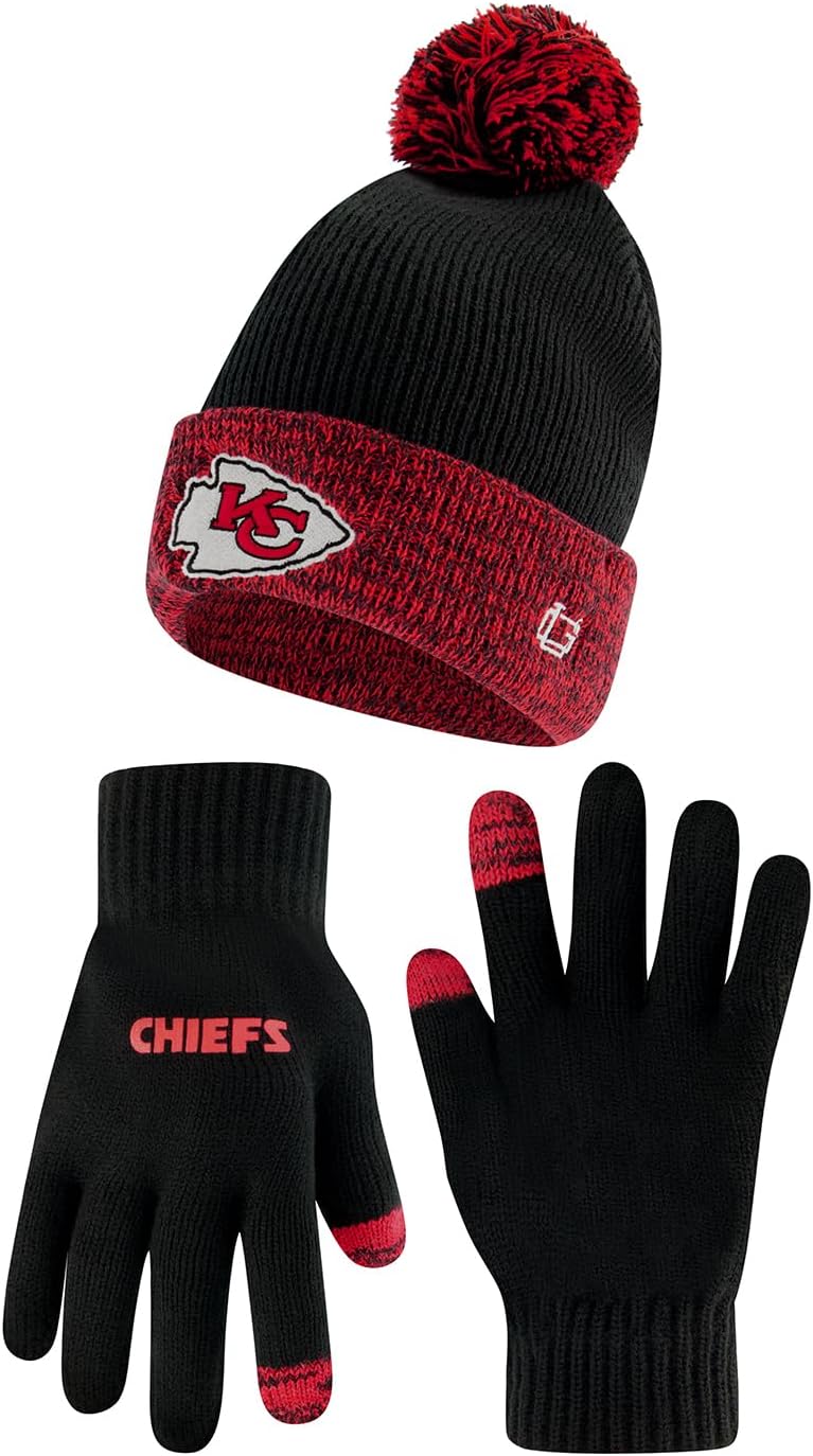 Ultra Game NFL unisex-adult Super Soft Two Tone Winter Beanie Knit Hat With Extra Warm Touch Screen Gloves