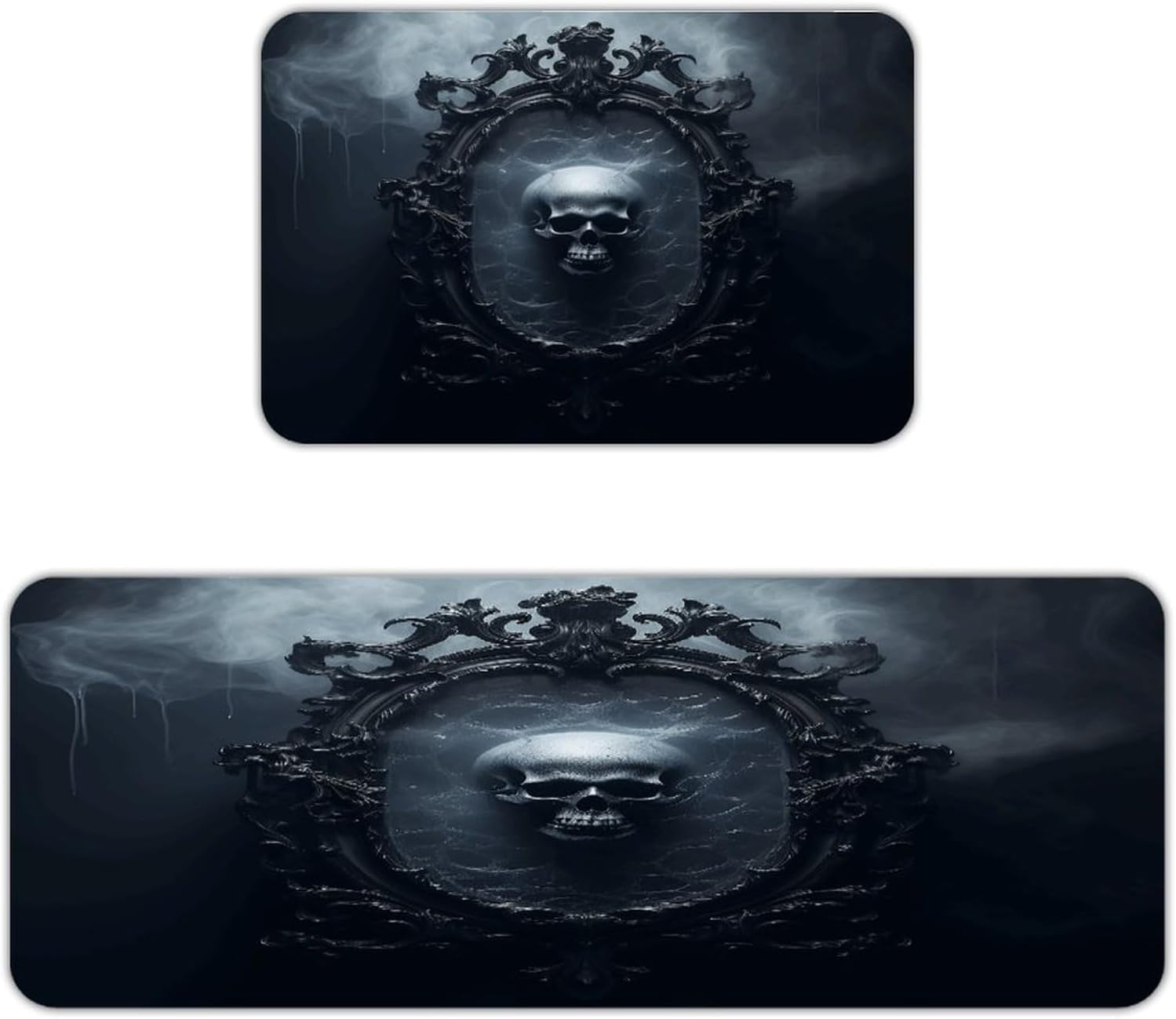 Ghost in Mirror Kitchen Mats with 2PCS Non-Slip Washable,Kitchen Rug Heavy Duty Durable, Floor Mats for Kitchen,Office,Sink,Laundry
