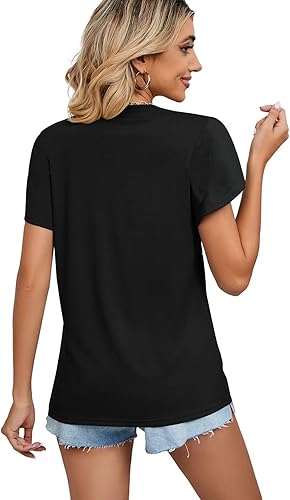 Miniatura 5 de WELINCO Camisetas básicas de verano para mujer, cuello en V, manga de pétalo, estilo casual