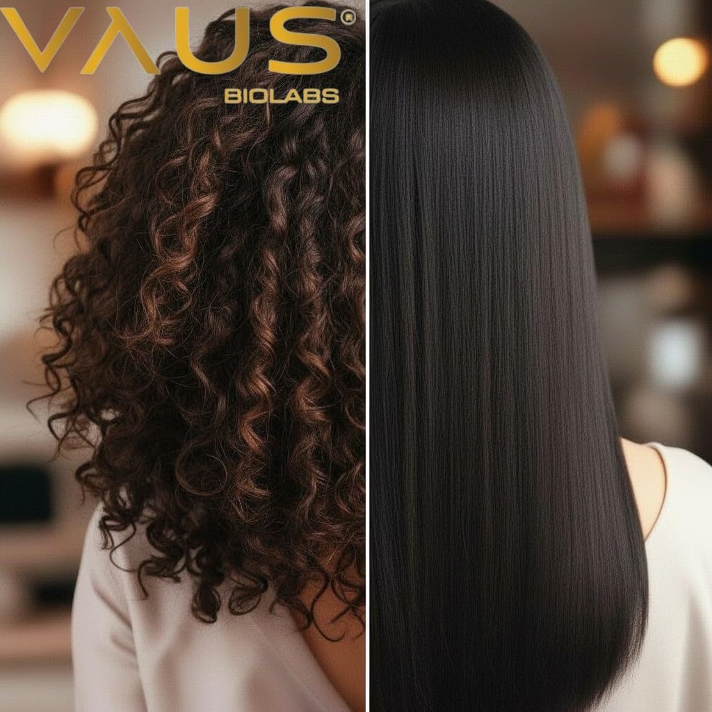 VAUS | Europäische Haarglättung - Professionelle Haarbehandlung + Haarkamm Inklusive - Stem Cells Therapy Technology - Vegan, BIO Keratin, Eco Friendly + nachhaltige Verpackung - Für dunkles Haar