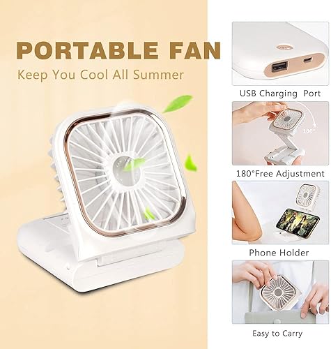 Miniatura 2 de Mini ventilador portátil pequeño con batería 5 en 1 como banco de energía, soporte para teléfono, ventilador de mano, ventilador de escritorio,