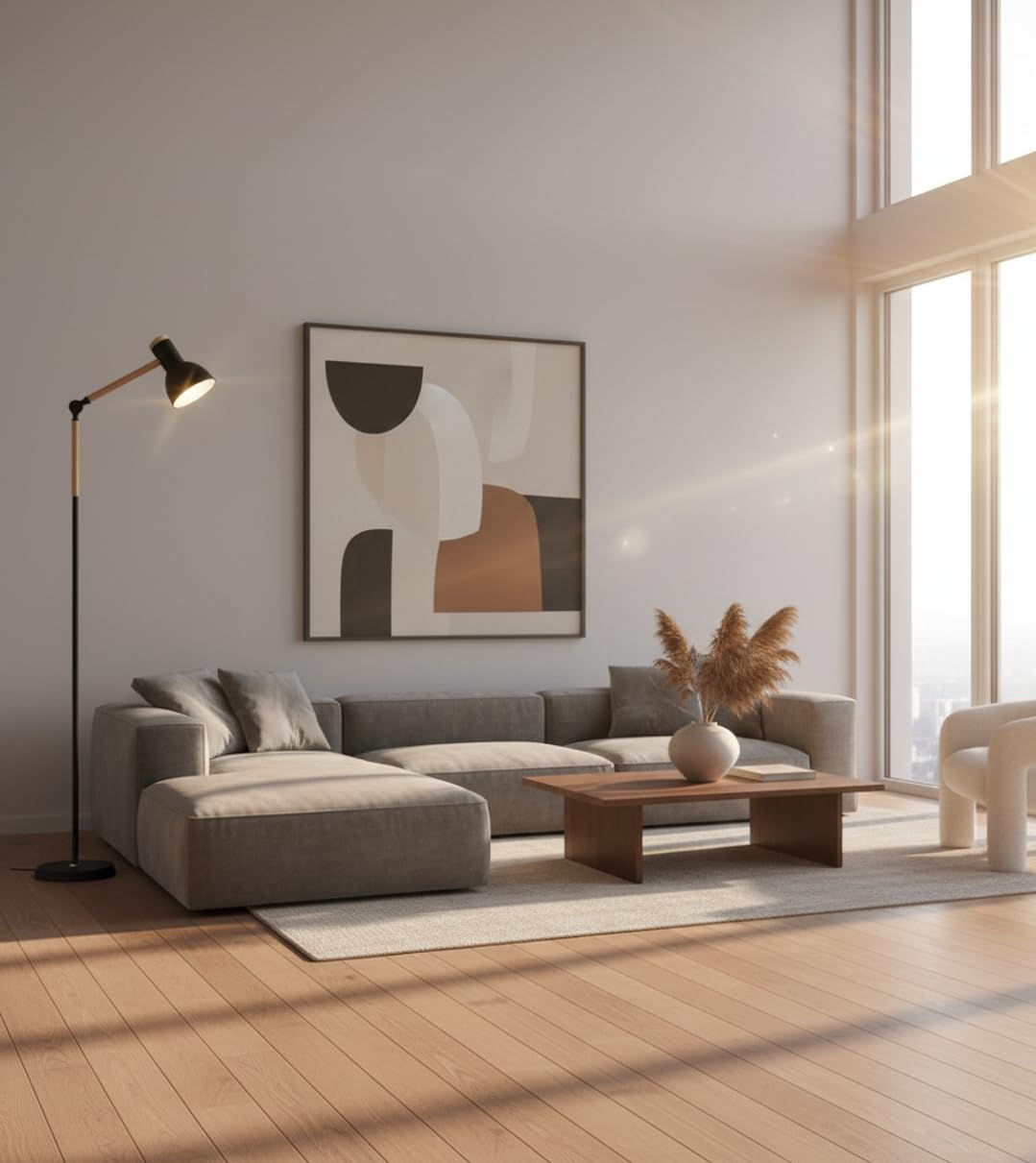 BEL AIR HOME Lámpara de pie TEACHER Negro/Madera | Diseño Moderno Elegante, Ideal para Salón, Comedor, Oficina, Habitación, Altura 155 cm,1xE-27 (BOMBILLA NO INCLUIDA)