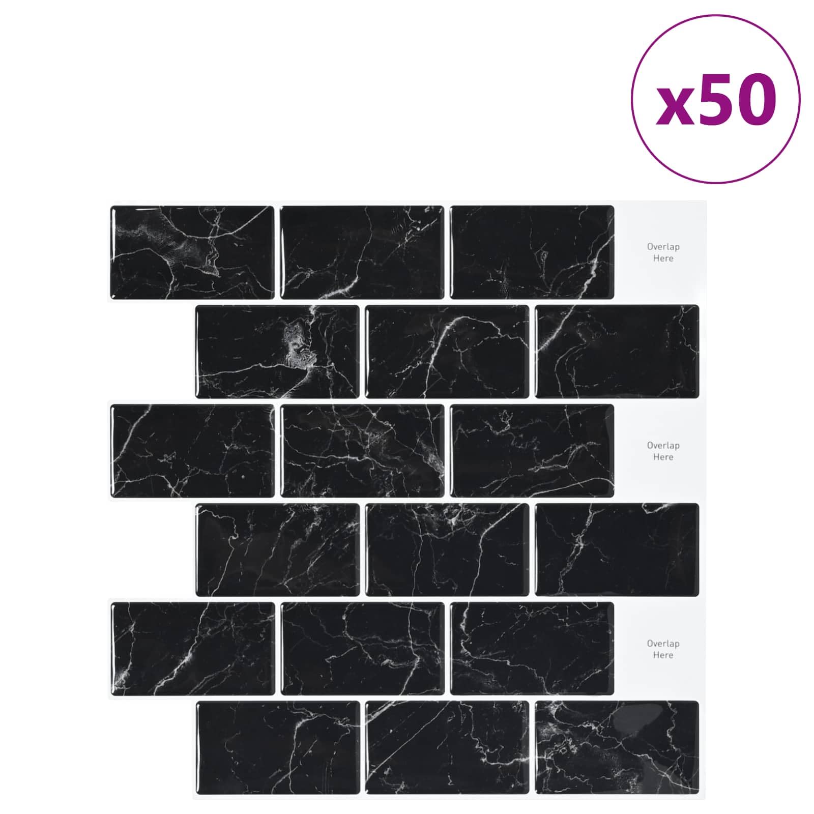 50 piastrelle della metropolitana in marmo nero, 30 x 30 cm