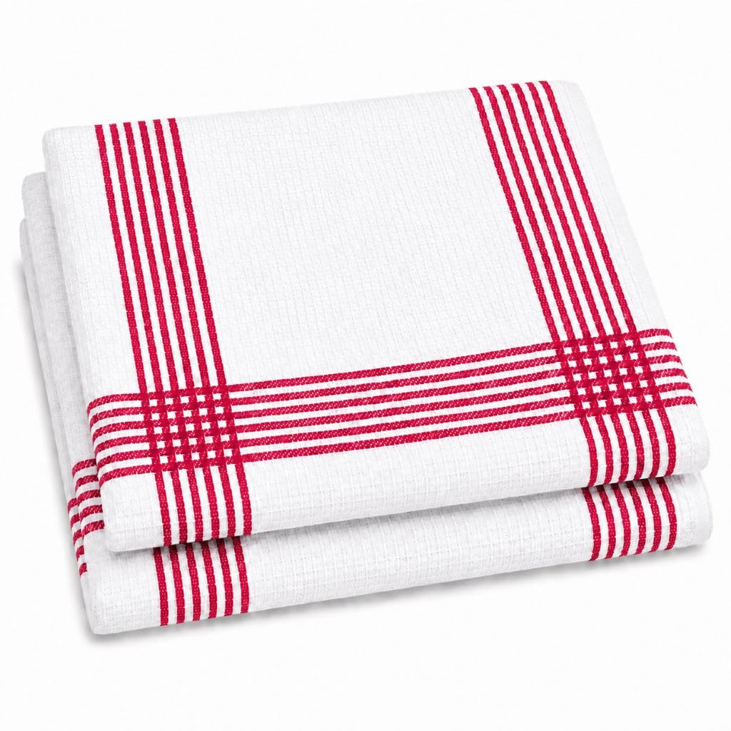 Soodie&Zuzu's Waffle Tea Towels Pack of 2, 100% Cotton Kitchen Towels 50x70cm - Raspberry