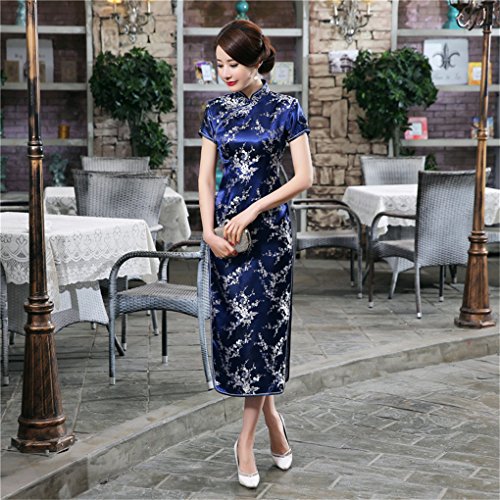 Shanghai Story Women's Qipao Long Chinese Wedding Evening Dress Cheongsam 6 Dblue #TOP1