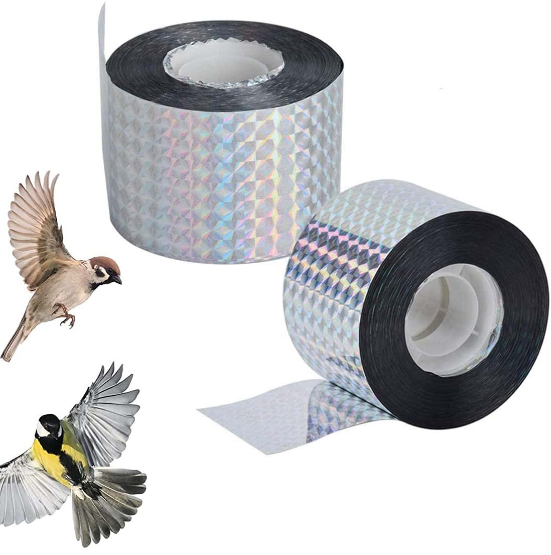 DELFINOBird Repellent Scare Tape Holographic Eco-friendly Double Sided Reflective Ribbon Defender to Deter Owl Pigeon Woodpecker Pest Geese Herons Blackbirds for Home Garden Farm 2 Pack 4.8cm*80m