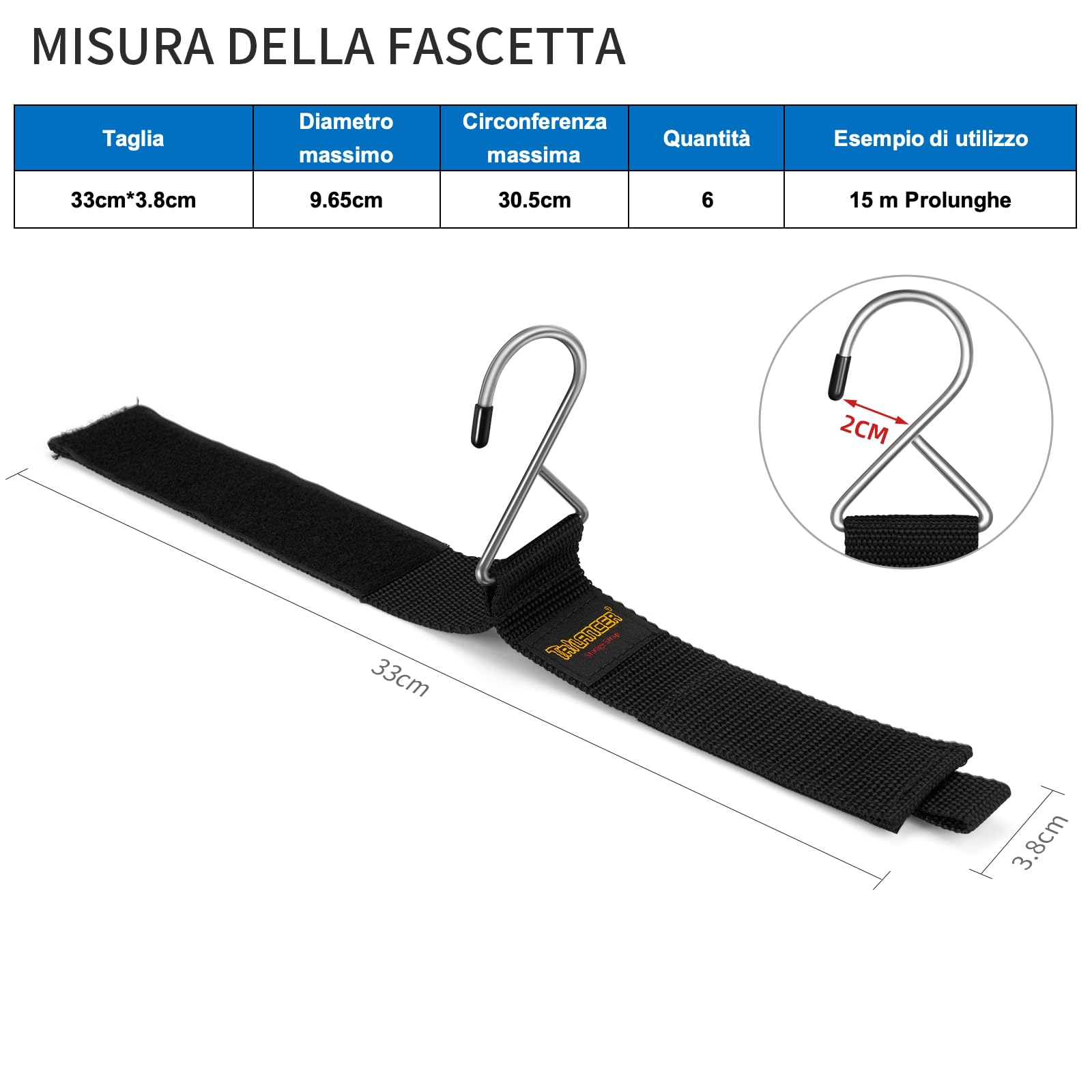 Trilancer Organizzatore per Cavi 6 Pezzi Cinghie con Gancio in Metallo da Parete