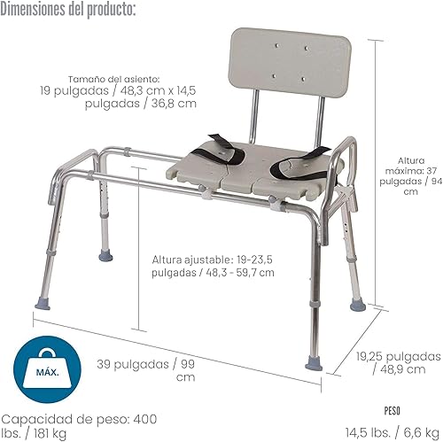 Miniatura 4 de DMI Banco de transferencia de bañera y silla de ducha con cuerpo de aluminio antideslizante, elegible para FSA, altura del asiento ajustable