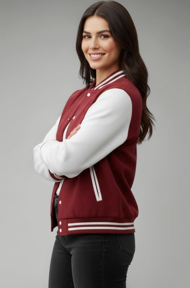 Solid & Long Sleeves Baseball Varsity Jacket For Adult/Womens & Girls