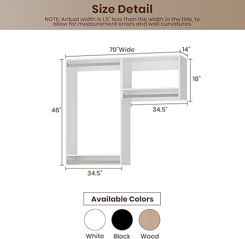 Miniatura 2 de ROOMTEC Sistema modular de armario, organizador de armario montado en la pared de 70 pulgadas con varillas para colgar, torre de madera para