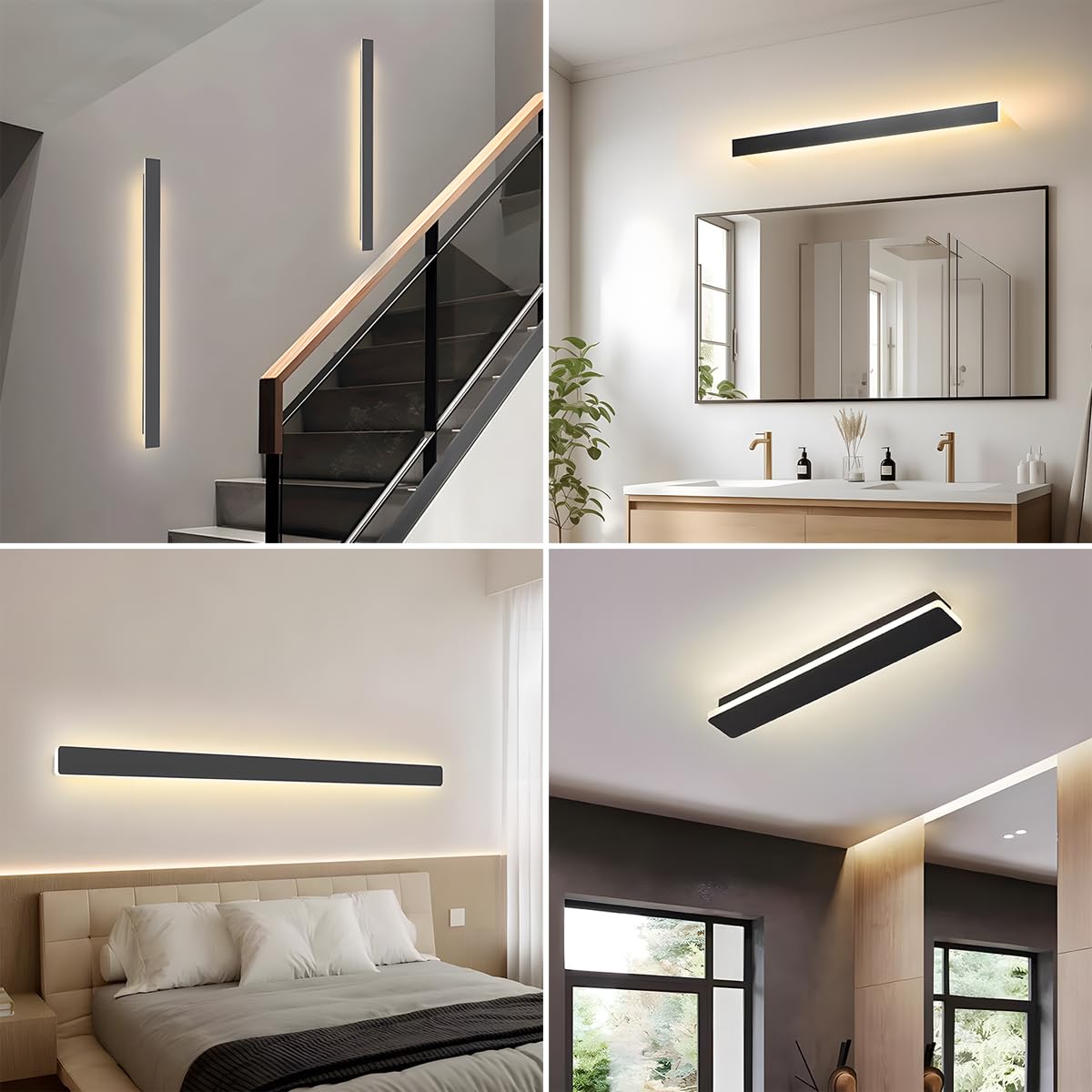 Aplique Pared Interior Regulable,60CM/22W Lampara LED Moderna | con Control Remoto Regulable 10%-100%,3000K-6000K, para Sala de Estar Pasillo Escaleras Dormitorio,Negro 110-240V
