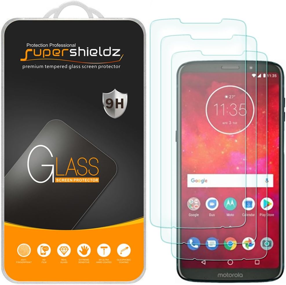 Supershieldz (3 Pack) Designed for Motorola Moto Z3 and Moto Z3 Play Tempered Glass Screen Protector, 0.33mm, Anti Scratch, Bubble Free