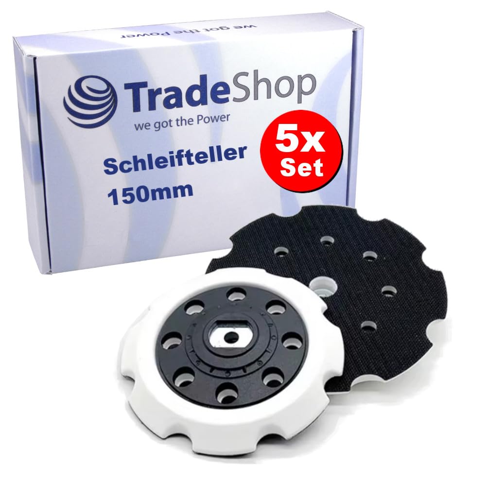 Trade-Shop - Juego de 5 discos abrasivos con 8 agujeros de 150 mm, compatible con Makita PO 5000 C, PO 6000 C, DPO 500 Z, DPO 600 Z, sustituye a 197928-2