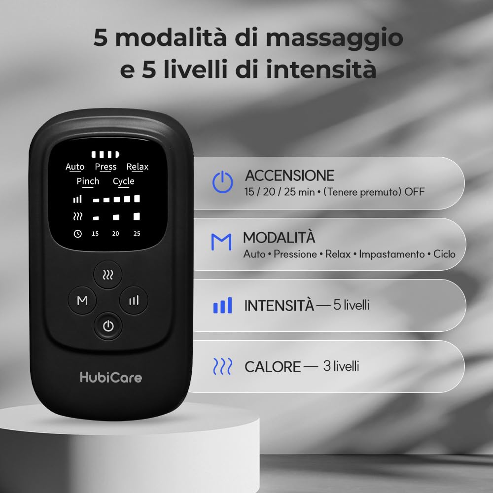 HuBDIC HubiCare - Massaggiatore per gambe senza fili, con calore e compressione d'aria, per circolazione e sollievo dal dolore, 5 modalità con 5 intensità, riduce il gonfiore, dispositivo di