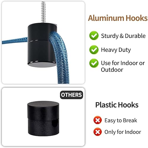 Miniatura 4 de Paquete de 6 ganchos de techo de aluminio resistentes para luces colgantes, ganchos para techo, gancho negro para lámpara súper carga, gancho