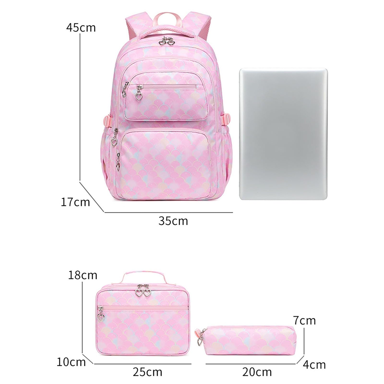 Generico Zaino Scuola Bambina, Zaino Stampato 3 Pezzi Grande Capacità | Zaino ragazza con fantasia colorata, set scolastico leggero e capiente, ideale per elementari, libri e materiale scuola