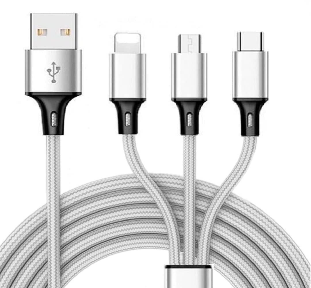 Marchpower Var-Ni 3 In 1 Charging Cable | Nylon Braided Multi Charging Cable For Type-C/Micro Usb/Lightning Ports Compatible With Oppo,Vivo,Xiaomi,Samsung,Iphone,Iqoo,Car.