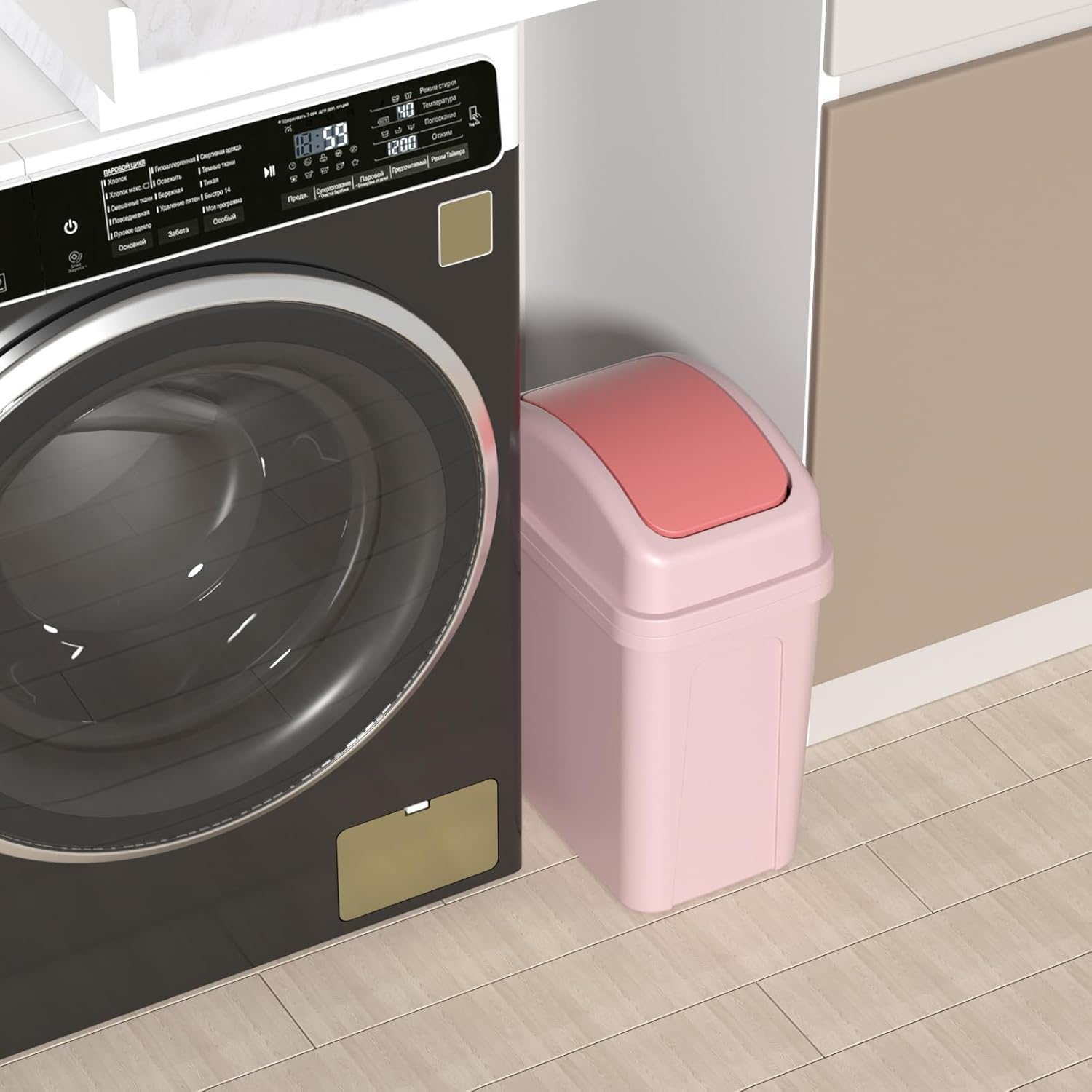 Zopnny 1.8 Gallon Small Trash Can, Garbage Can with Swing-top Lid, Plastic Garbage Bin, Pink