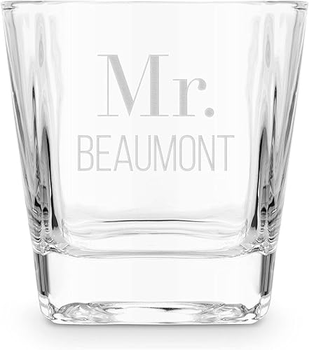 Miniatura 4 de WEDDINGSTAR Vaso de whisky cuadrado personalizado 8oz grabado personalizado - Monograma Sans Serif