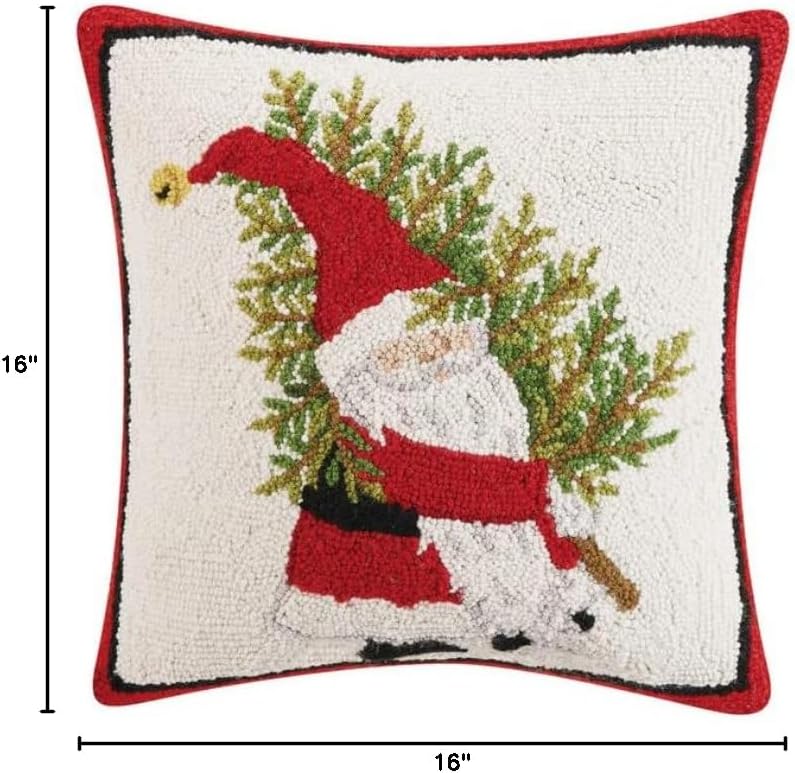 Peking Handicraft Santa Gnome Hook Pillow, Wool, Multicolor, for Home, Room, Office, Garden Decor, Christmas, Holiday Tradition
