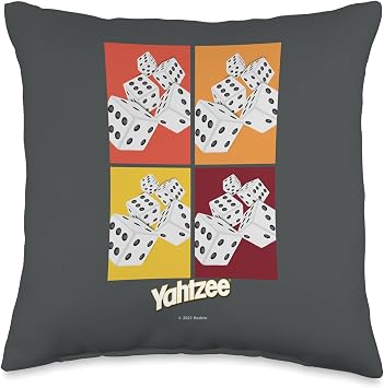 Yahtzee Pop Art Dice with Logo Throw Pillow, 16x16, Multicolor