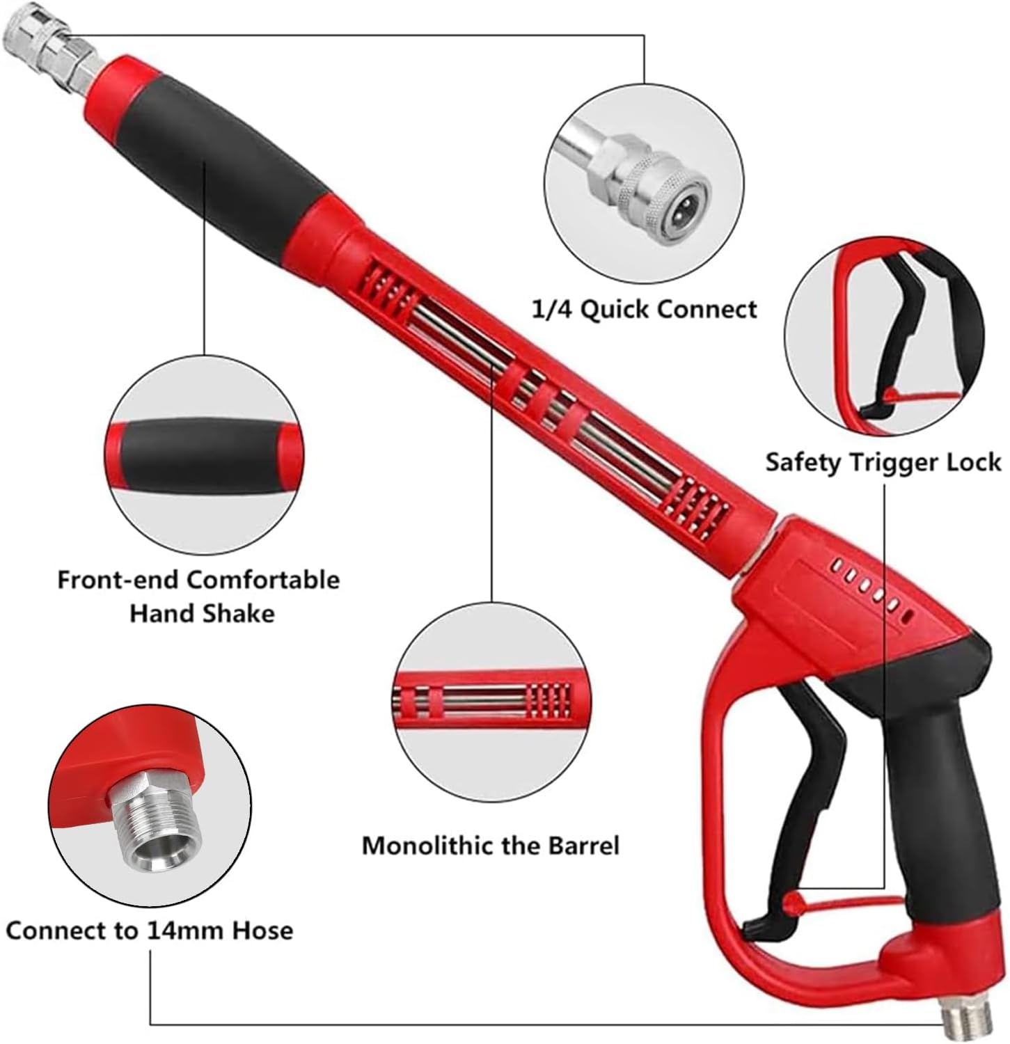 Upgraded Pressure Washer Gun with Extension Replacement Wand, M22 Fitting,7 Inch 30 Degree Curved Rod, 5 Nozzle Tips, 5000 PSI, 47 Inch