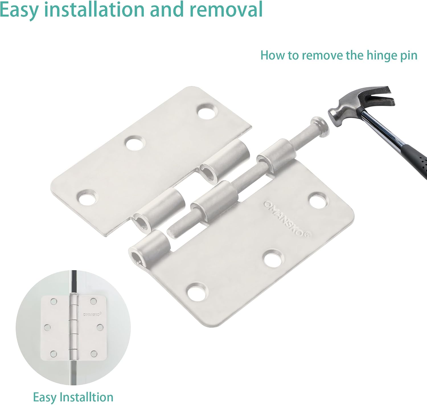 24 Pack Door Hinges, 3.5 x 3.5 Inch White Hinges for Wood 1/4'' Radius Corners Interior Hinges, 3 1/2 Inch Door Hinges for Residential Doors