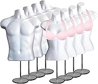 Vista 24 de DisplayTown Maniquí de torso masculino y femenino con soporte de metal, cuerpo con respaldo hueco, apilable, forma de vestido para exhibición