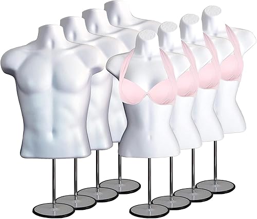 Miniatura 24 de DisplayTown Maniquí de torso masculino y femenino con soporte de metal, cuerpo con respaldo hueco, apilable, forma de vestido para exhibición